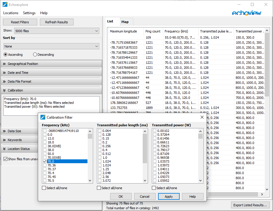 hydroacoustic data management software interface